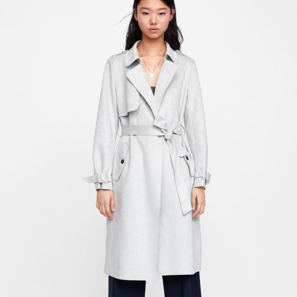 zara faux suede trench coat